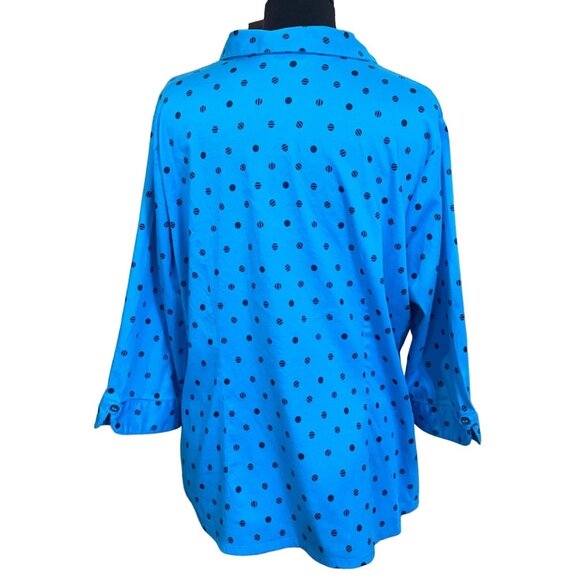 Allison Daley Women Blue Polka Dot Button-Down Blouse Women's Size 14W (READ) - Picture 3 of 16